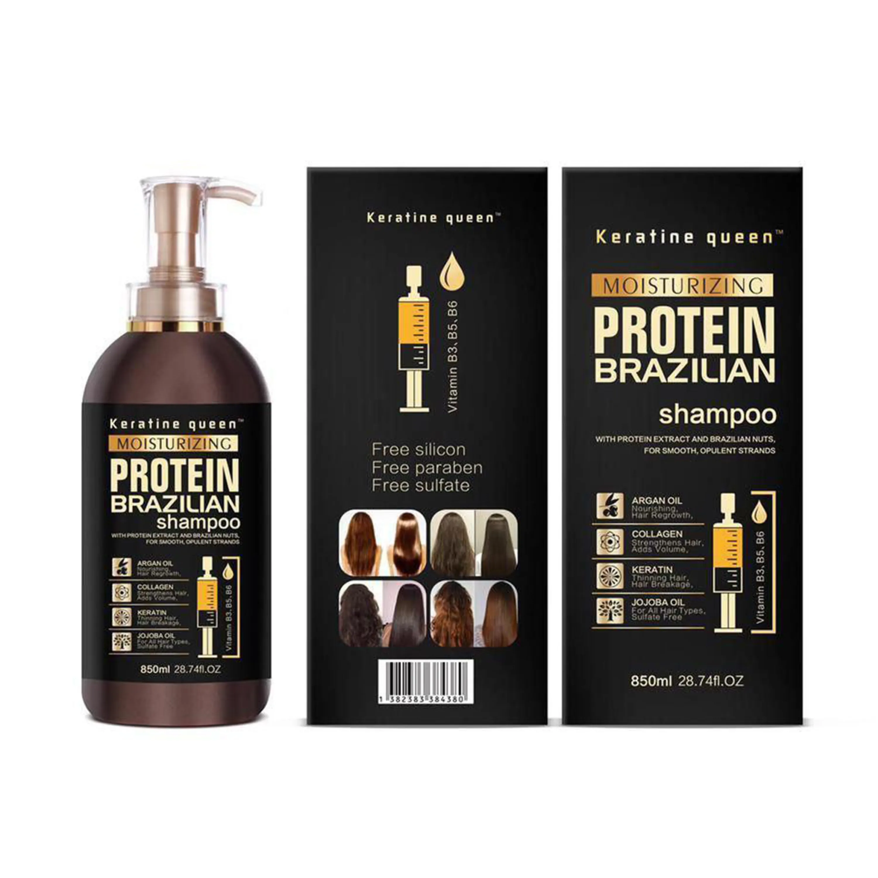 شامپو فری سولفات پروتئین و مرطوب کننده کراتین کوئین برزیلی - Keratine queen Protein Brazilian Shampoo 850ml